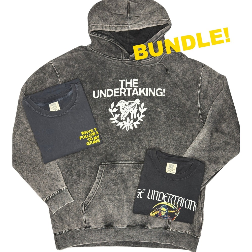The Undertaking! Band Merch Bundle Black Acid Wash Hoodie & 2 T-Shirts